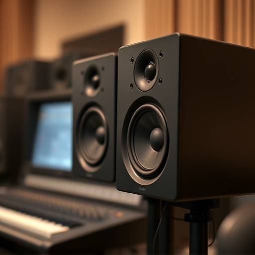Close-up of studio monitor speakers in the control room.